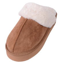 (UK6, Brown) ABSOLUTE FOOTWEAR Easy Slip On Open Back Faux Fur Mule Slipper with Platform Sole
