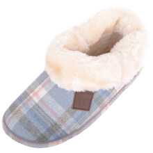 (UK3, Blue) ABSOLUTE FOOTWEAR Slip On Tartan Checked Thick Faux Fur Slipper Booties Boots