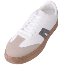 (UK4, White) ABSOLUTE FOOTWEAR Lace Up Two Tone Casual Fashion Trainer
