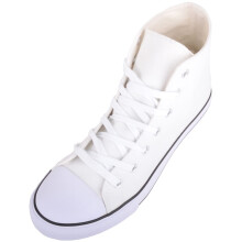 (UK3, White) ABSOLUTE FOOTWEAR Slip On Lace Up High Top Canvas Summer Trainers Pumps Plimsolls