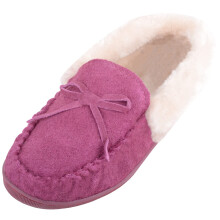 (UK8, Dark Pink) ABSOLUTE FOOTWEAR Easy Slip On Suede Fleece Lined Moccasin Style Slippers with Bow