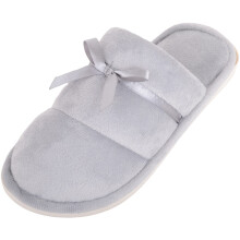 (UK8, Grey) ABSOLUTE FOOTWEAR Easy Slip On Winter Mule Slipper with Cushioned Insock and Bow Design