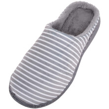 (UK6, Grey) ABSOLUTE FOOTWEAR Slip On Open Back Mule Slippers with Stripe Design