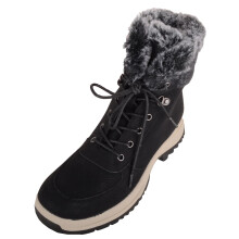 (UK7, Black) ABSOLUTE FOOTWEAR Faux Suede Lace Up Ankle Boot with Faux Fur Trim and Chunky Sole