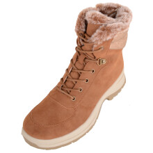(UK4, Camel) ABSOLUTE FOOTWEAR Faux Suede Lace Up Ankle Boot with Faux Fur Trim and Chunky Sole