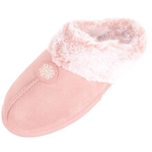 (UK6, Light Pink) ABSOLUTE FOOTWEAR Slip On Faux Fur Open Back Mule Slippers with Snowflake Design