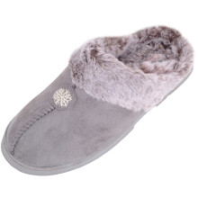 (UK6, Grey) ABSOLUTE FOOTWEAR Slip On Faux Fur Open Back Mule Slippers with Snowflake Design