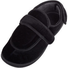 (UK5, Black) ABSOLUTE FOOTWEAR Wide Fitting Velour Style Touch and Close Slippers