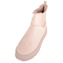 (UK5, Beige) ABSOLUTE FOOTWEAR Smooth Faux Suede Easy Slip On Platform Ankle Boot with Twin Gusset