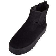 (UK7, Black) ABSOLUTE FOOTWEAR Smooth Faux Suede Easy Slip On Platform Ankle Boot with Twin Gusset