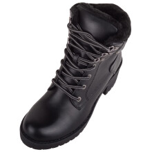 (UK8, Black) ABSOLUTE FOOTWEAR Easy Slip On Smooth Faux Fur Lined Heeled Smart Work Ankle Boots