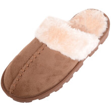 (UK6, Brown) ABSOLUTE FOOTWEAR Slip On Faux Fur Open Back Mule Slippers with Single Stitch Design