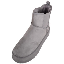 (UK5, Grey) ABSOLUTE FOOTWEAR Smooth Faux Suede Easy Slip On Platform Ankle Boot with Twin Gusset