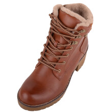 (UK8, Brown) ABSOLUTE FOOTWEAR Easy Slip On Smooth Faux Fur Lined Heeled Smart Work Ankle Boots