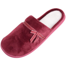 (UK5, Burgundy) ABSOLUTE FOOTWEAR Lightweight Slip On Open Back Velour Style Winter Mule Slippers