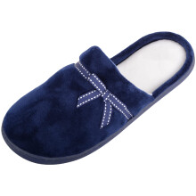 (UK3, Navy) ABSOLUTE FOOTWEAR Lightweight Slip On Open Back Velour Style Winter Mule Slippers