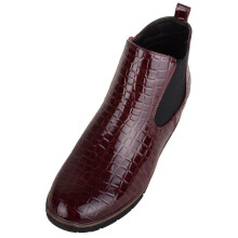 (UK7, Burgundy) ABSOLUTE FOOTWEAR Faux Patent Leather Wedge Ankle Chelsea Boots with Twin Gusset