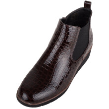 (UK8, Dark Brown) ABSOLUTE FOOTWEAR Faux Patent Leather Wedge Ankle Chelsea Boots with Twin Gusset