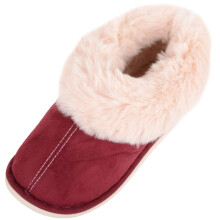 (UK5-6, Burgundy) ABSOLUTE FOOTWEAR Easy Slip On Faux Fur Winter Slipper Boot Bootie