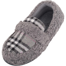 (UK4, Grey) ABSOLUTE FOOTWEAR Easy Slip On Memory Foam Faux Fur Checked Moccasin Style Slipper