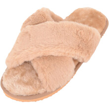 (UK3-4, Camel) ABSOLUTE FOOTWEAR Fur Cross Mule Slipper with Light Weight Sole