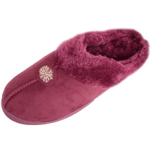 (UK7, Burgundy) ABSOLUTE FOOTWEAR Slip On Winter Backless Mule Slipper / Indoor Shoe, Snowflake Design