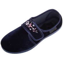 (UK4, Navy) ABSOLUTE FOOTWEAR Smooth Velour Slip On Touch and Close Embroidered Slippers