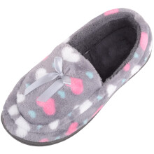 (UK4, Grey) ABSOLUTE FOOTWEAR Easy Slip On Soft Wide Fit Moccasin Style Heart Design Slippers