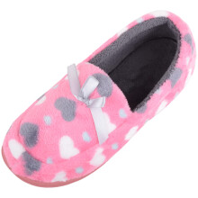 (UK3, Pink) ABSOLUTE FOOTWEAR Easy Slip On Soft Wide Fit Moccasin Style Heart Design Slippers