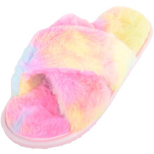 (UK3-4, Multi) ABSOLUTE FOOTWEAR Fur Cross Mule Slipper with Light Weight Sole