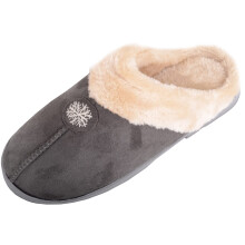 (UK3, Charcoal) ABSOLUTE FOOTWEAR Slip On Winter Backless Mule Slipper / Indoor Shoe, Snowflake Design