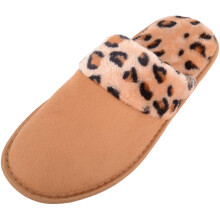 (UK3-4, Light Brown) ABSOLUTE FOOTWEAR Slip On Lightweight Mule Style Slippers Sliders Animal Print