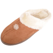 (UK7, Tan) ABSOLUTE FOOTWEAR Slip On Winter Backless Mule Slipper / Indoor Shoe, Snowflake Design