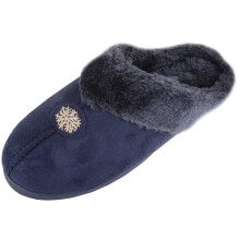 (UK6, Navy) ABSOLUTE FOOTWEAR Slip On Winter Backless Mule Slipper / Indoor Shoe, Snowflake Design