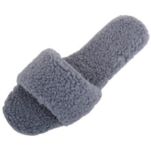 (UK7, Grey) ABSOLUTE FOOTWEAR Faux Fur Bobble Slip On Open Toe Slider Slippers