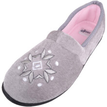 (UK6, Grey) ABSOLUTE FOOTWEAR Smooth Velour Style Slip On Slippers/Indoor Shoes