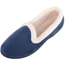 (UK5, Navy) ABSOLUTE FOOTWEAR Velour Style Slip On Wide Fit Slippers