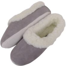 (UK4, Grey) SNUGRUGS Melissa, Wool Ballerina Slippers with Suede Outer