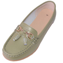 (UK7, Khaki) ABSOLUTE FOOTWEAR Slip On Casual Leather Loafer / Deck / Boat Shoes / Sandals