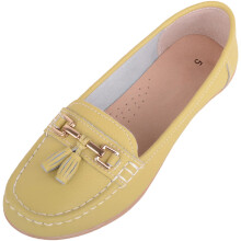 (UK4, Lime) ABSOLUTE FOOTWEAR Slip On Casual Leather Loafer / Deck / Boat Shoes / Sandals