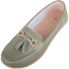 (UK5, Olive) ABSOLUTE FOOTWEAR Slip On Casual Leather Loafer / Deck / Boat Shoes / Sandals