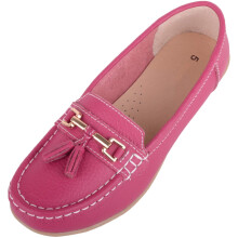 (UK6, Fuchsia) ABSOLUTE FOOTWEAR Slip On Casual Leather Loafer / Deck / Boat Shoes / Sandals