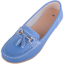 (UK4, Light Blue) ABSOLUTE FOOTWEAR Slip On Casual Leather Loafer / Deck / Boat Shoes / Sandals