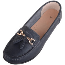 (UK8, Navy) ABSOLUTE FOOTWEAR Slip On Casual Leather Loafer / Deck / Boat Shoes / Sandals