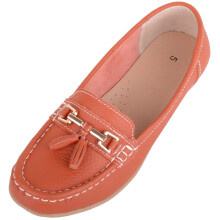 (UK4, Orange) ABSOLUTE FOOTWEAR Slip On Casual Leather Loafer / Deck / Boat Shoes / Sandals