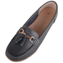 (UK5, Dark Grey) ABSOLUTE FOOTWEAR Slip On Casual Leather Loafer / Deck / Boat Shoes / Sandals