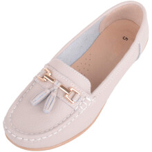 (UK8, Pale Grey) ABSOLUTE FOOTWEAR Slip On Casual Leather Loafer / Deck / Boat Shoes / Sandals