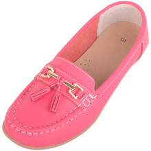 (UK6, Cerise) ABSOLUTE FOOTWEAR Slip On Casual Leather Loafer / Deck / Boat Shoes / Sandals