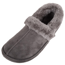 (UK5, Grey) ABSOLUTE FOOTWEAR Easy Slip On Faux Fur Bootie Slippers with Centre Seam