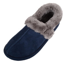 (UK4, Navy) ABSOLUTE FOOTWEAR Easy Slip On Faux Fur Bootie Slippers with Centre Seam
